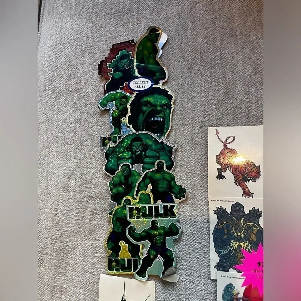 Vintage Temporary Tattoos and Vintage sticker lot (Spongebob, Hulk, etc)